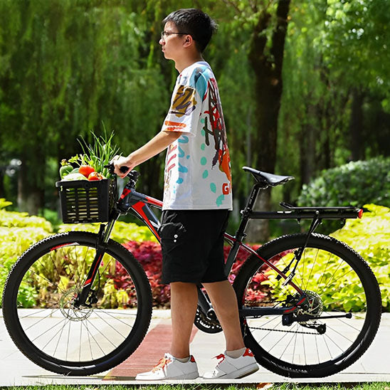 courses dans le panier velo guidon