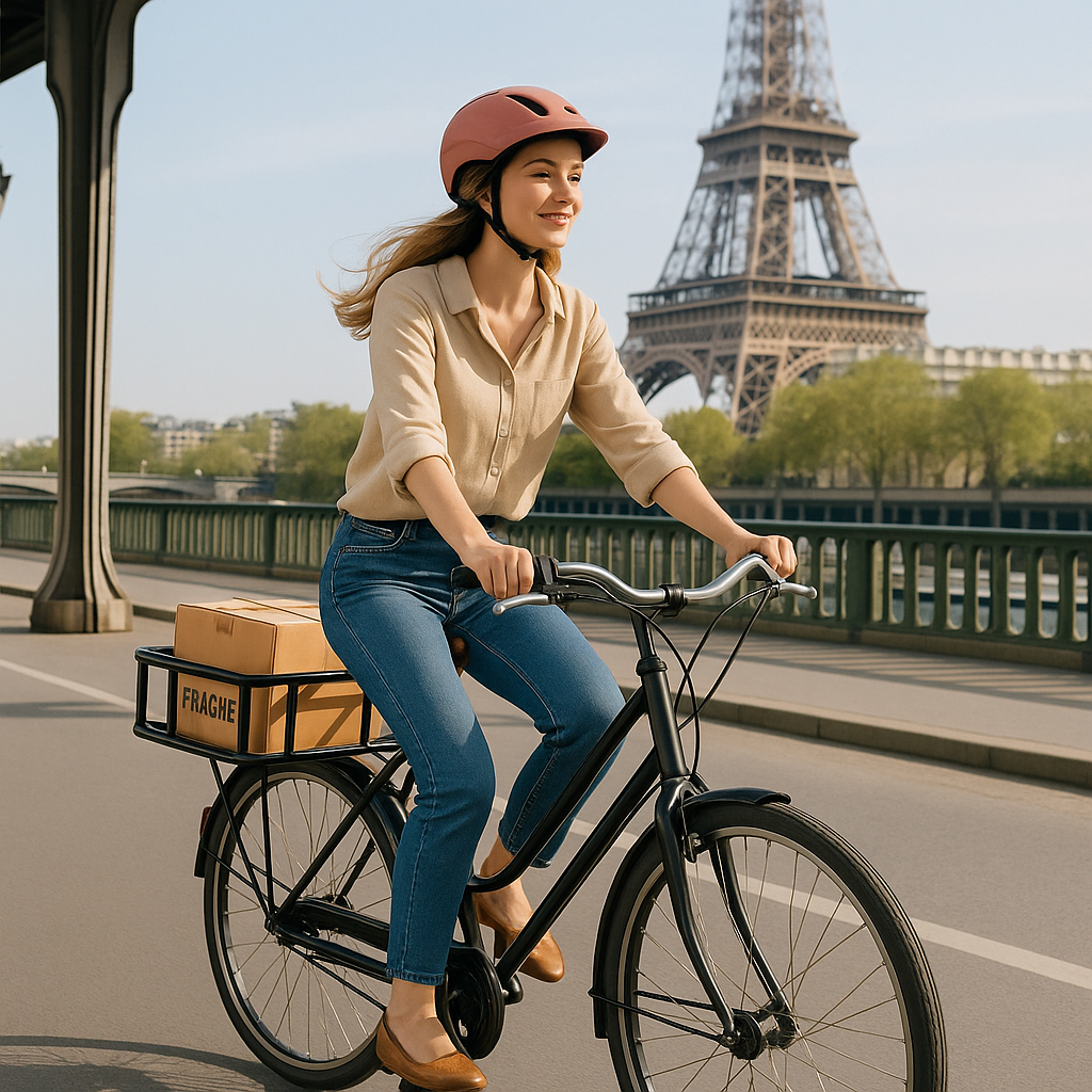 panier pour vélo arrière pont Bir-Hakeim colis