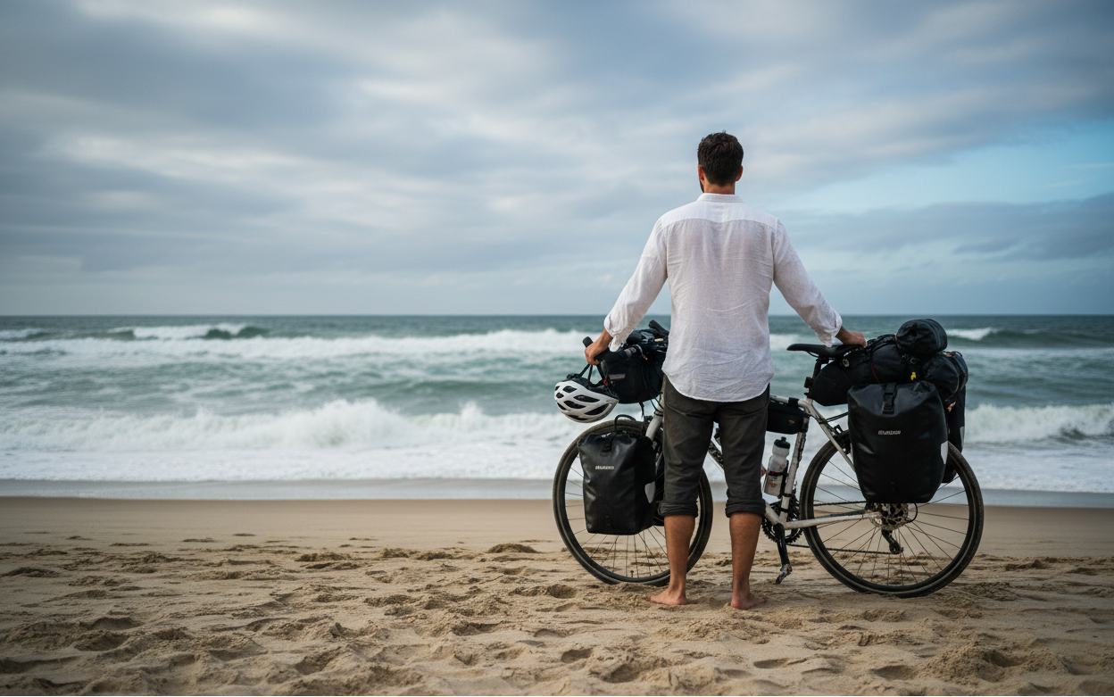 Bannière voyage à vélo sur la plage